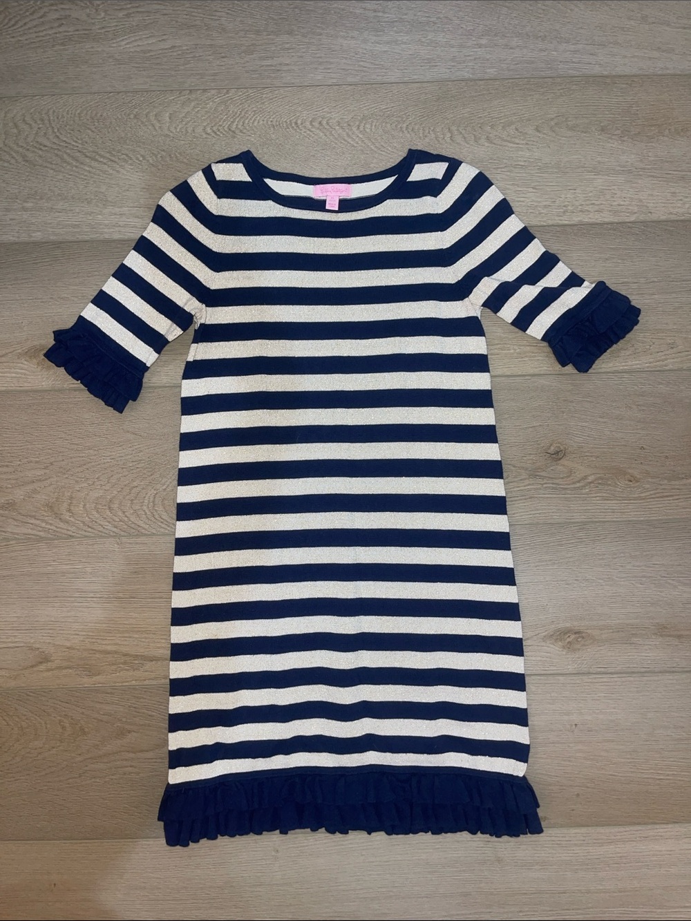 Lilly Pulitzer Navy and Cream Striped Ruffle Hem Knit Dress